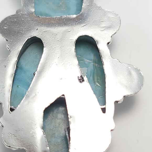 Grand Larimar Quartet Silver Pendant (2.5") with 18" Necklace - Picture 11 of 12